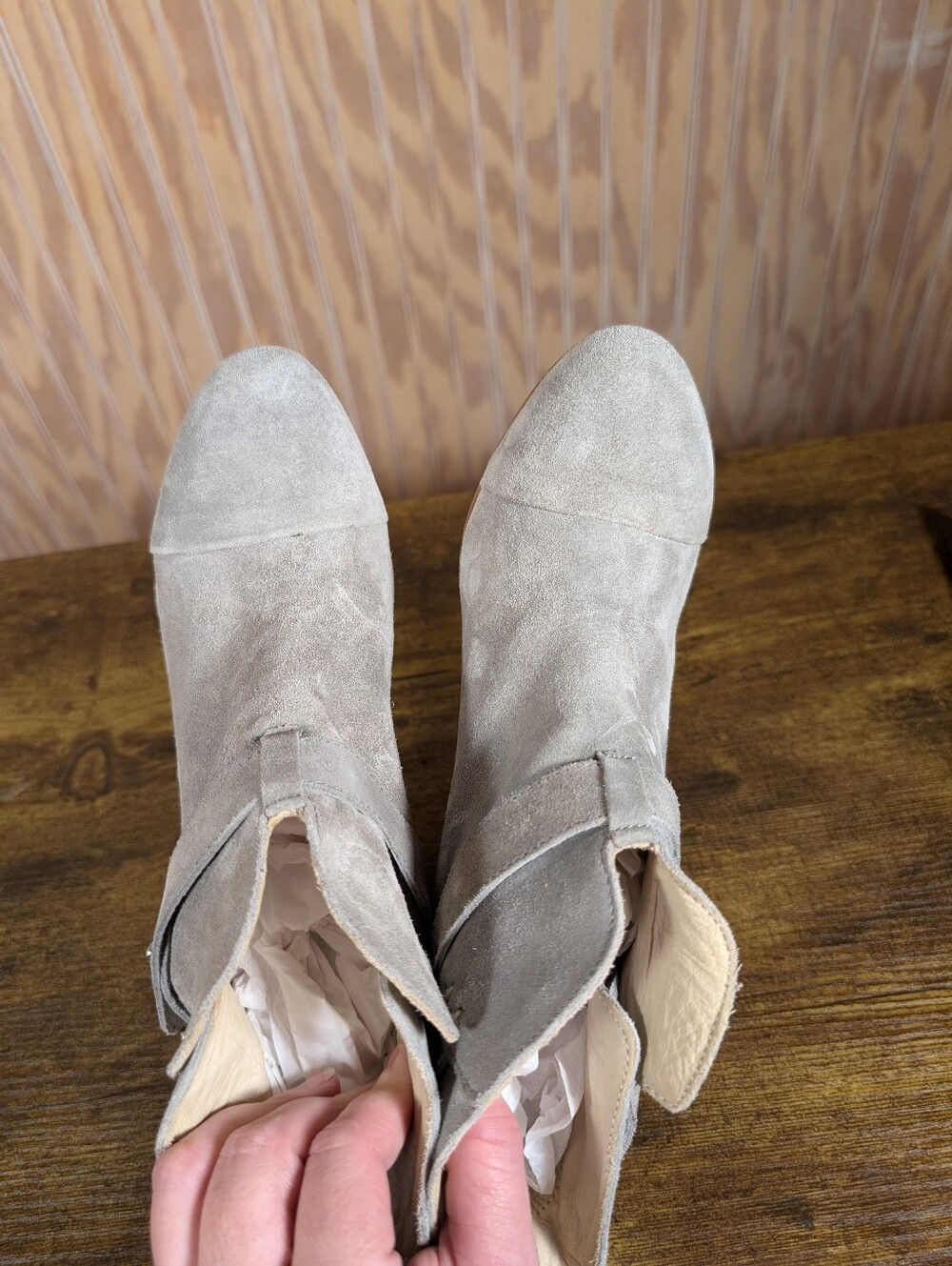 rag & bone Gray Suede Cutout Ankle Booties with Stacked Heel - Picture 8 of 10